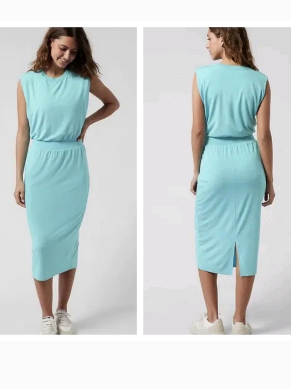 Athleta  Santorini Sleeveless Turquoise Midi cinch  Dress